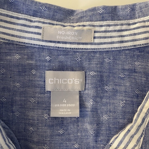 Chicos 100% Linen Patterned Button Up Shirt Blue XXL Capsule Basic Minimalist - Picture 3 of 10
